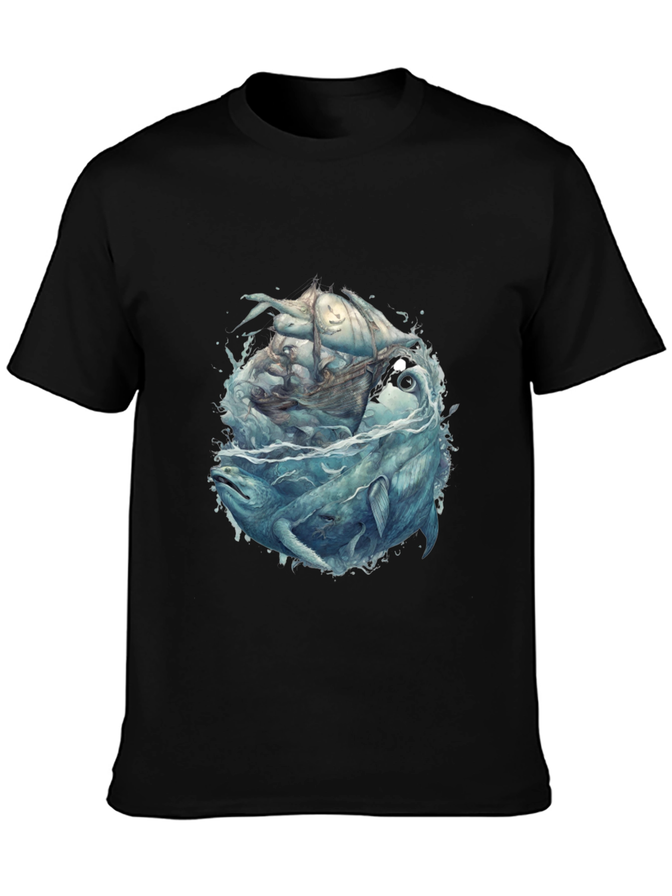 Whale & Ship Graphic Tee - Mens Black T-Shirt