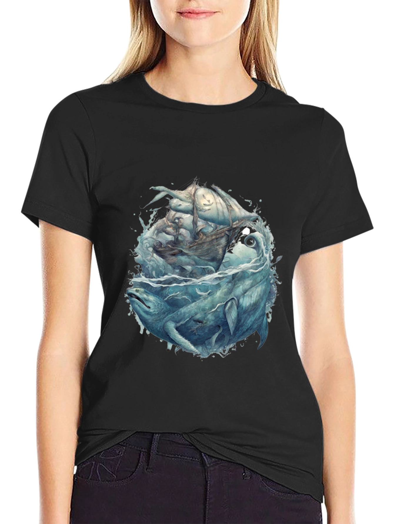 Whale & Ship Graphic Tee - Mens Black T-Shirt