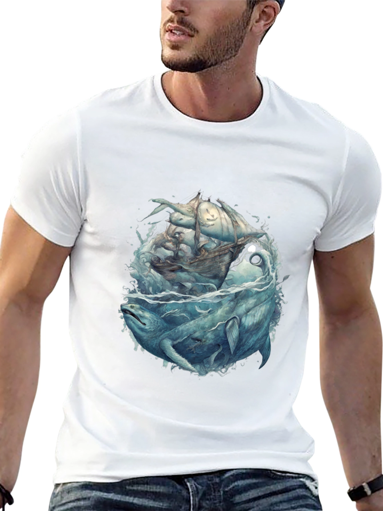 Whale & Ship Graphic Tee - Mens Black T-Shirt