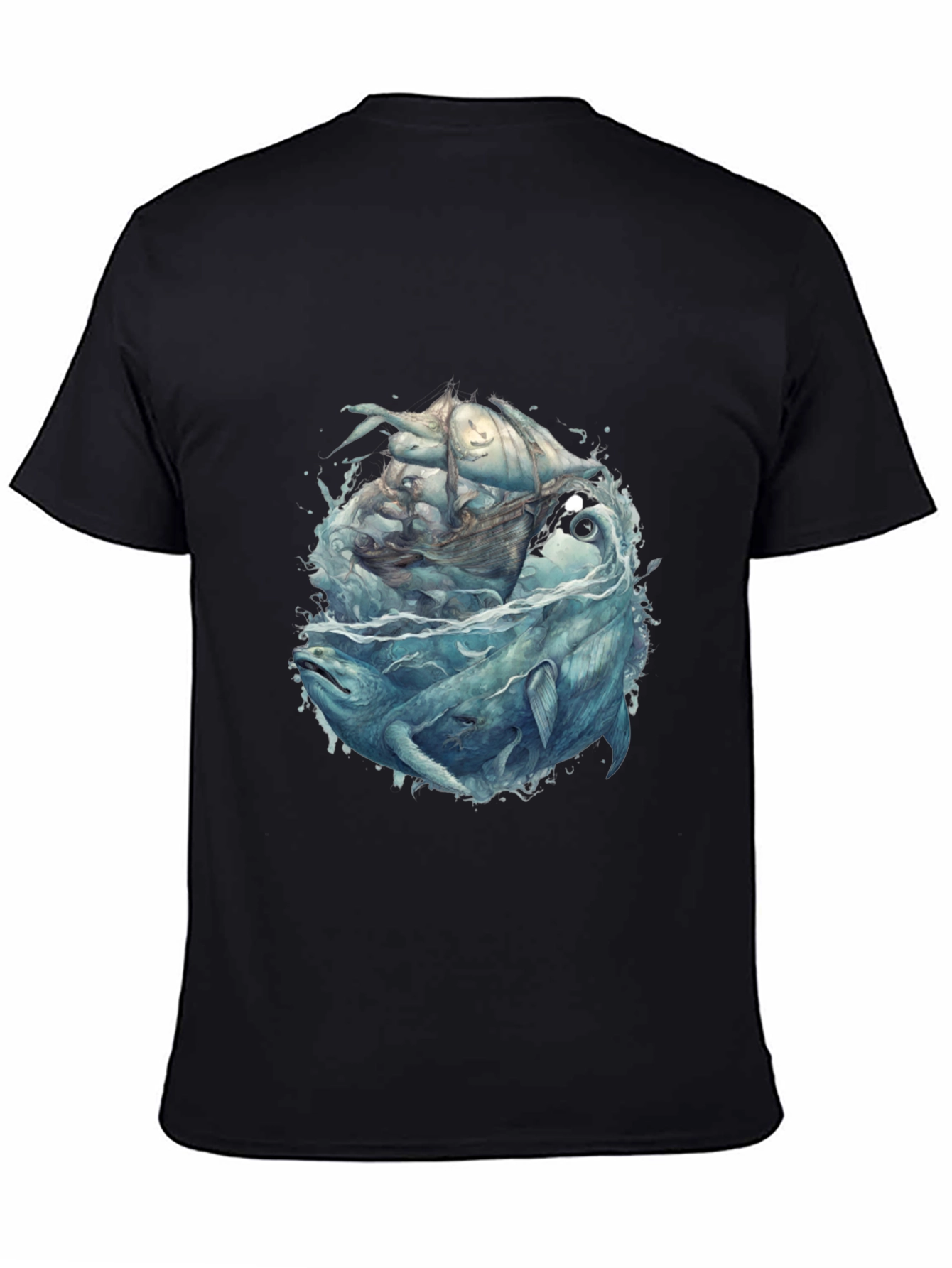 Whale & Ship Graphic Tee - Mens Black T-Shirt