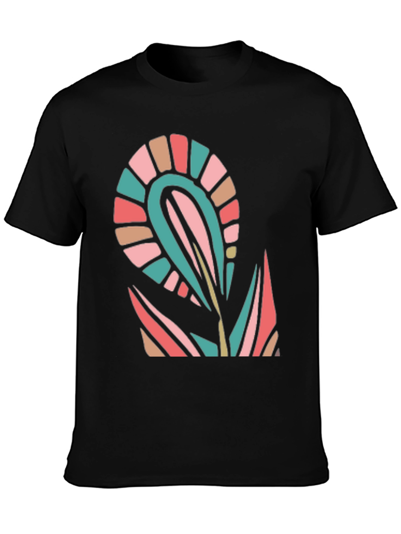 Modern Floral Graphic Black T-Shirt