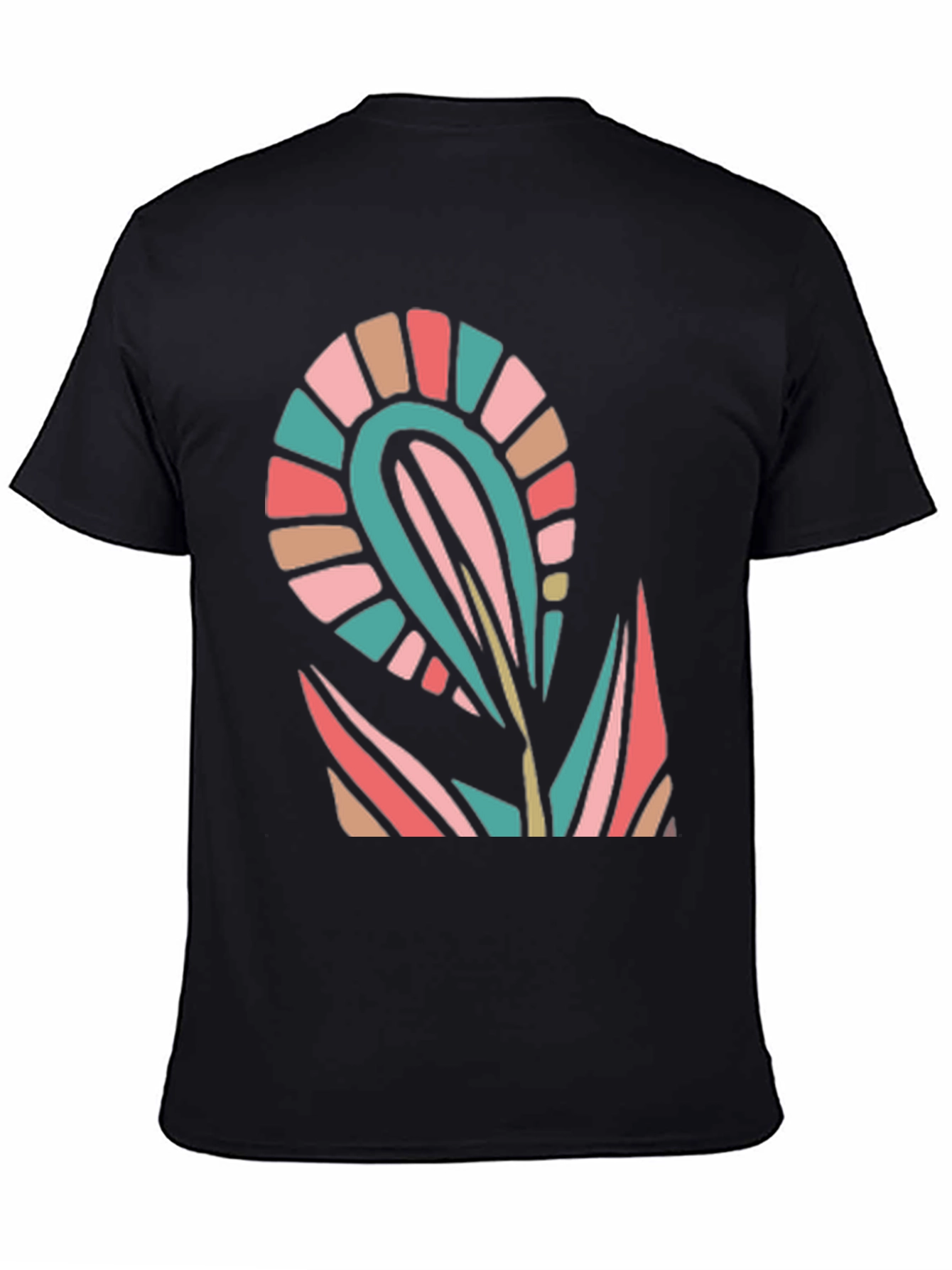 Modern Floral Graphic Black T-Shirt