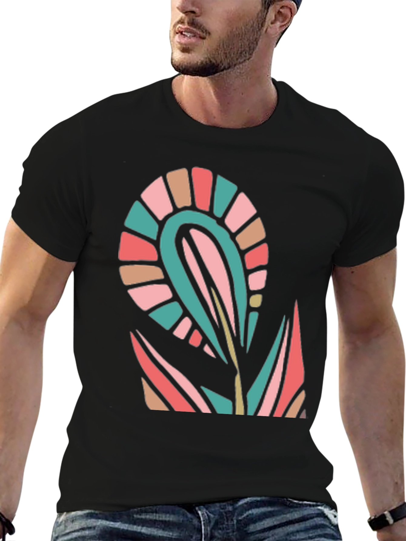 Modern Floral Graphic Black T-Shirt