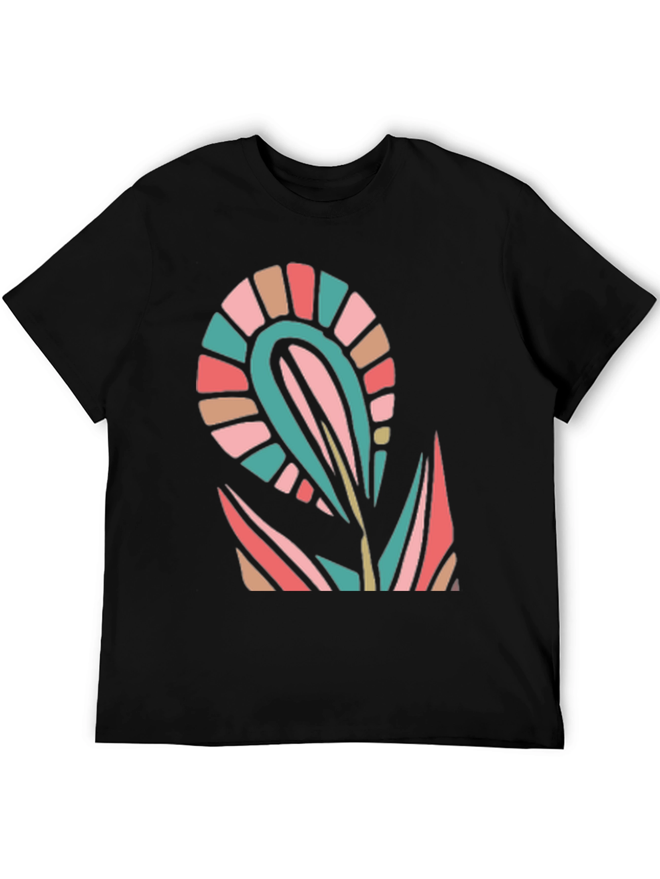 Modern Floral Graphic Black T-Shirt