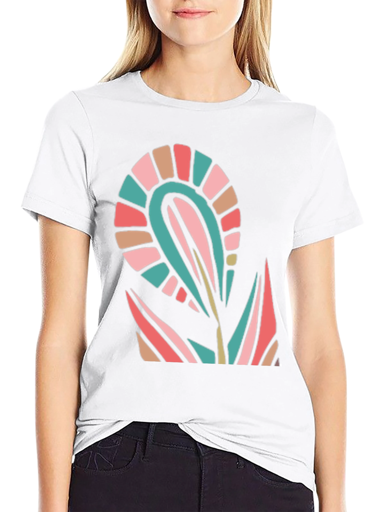 Modern Floral Graphic Black T-Shirt