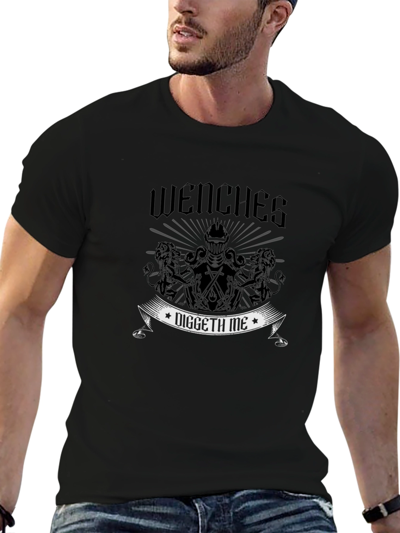 Wenches Diggeth Me Black T-Shirt - Medieval Knight Design