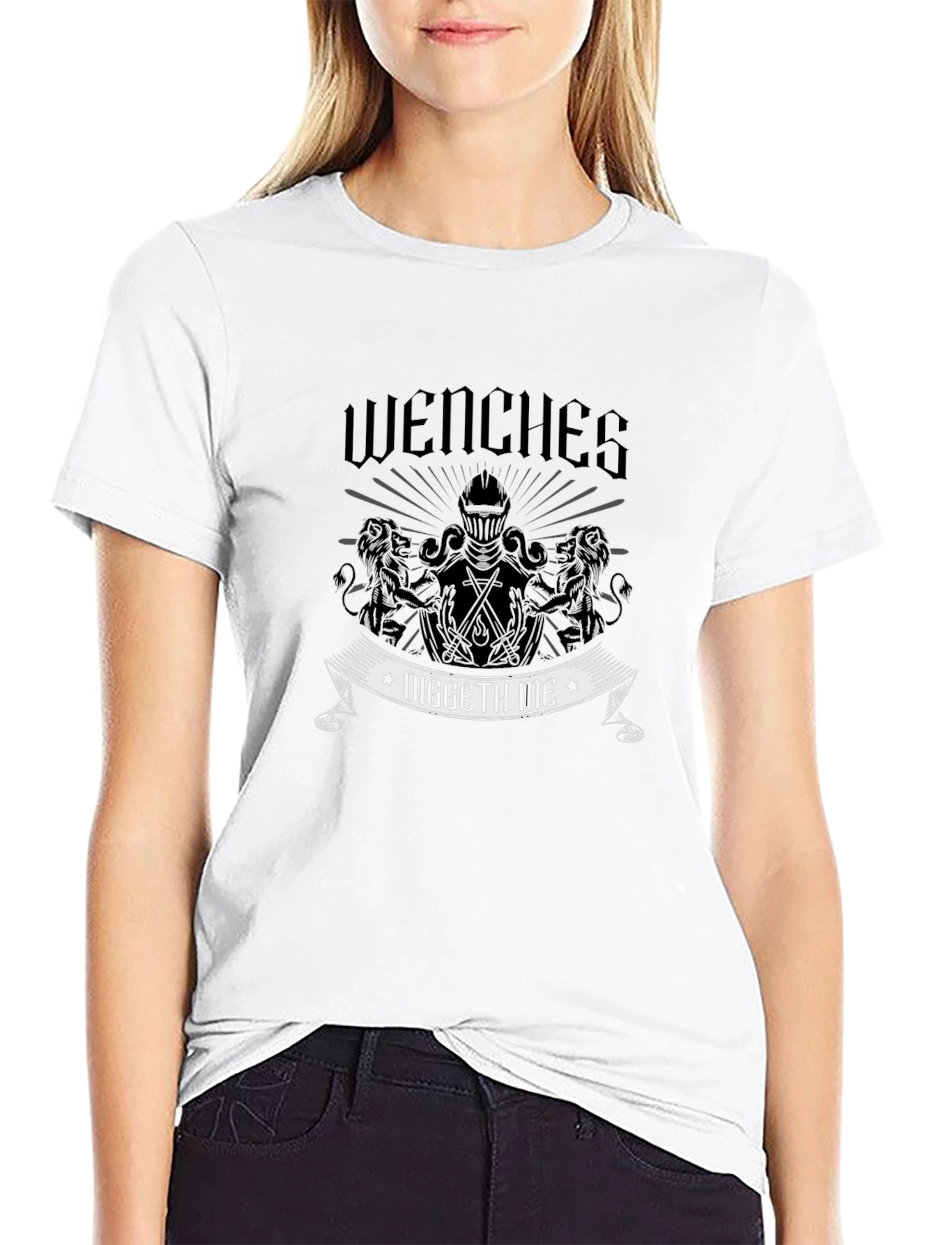 Wenches Diggeth Me Black T-Shirt - Medieval Knight Design
