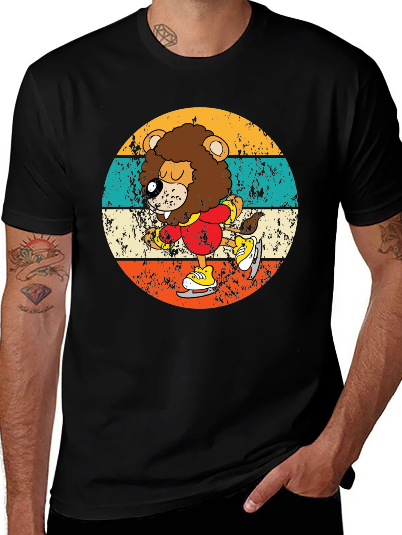 Retro Lion Ice Skating T-Shirt