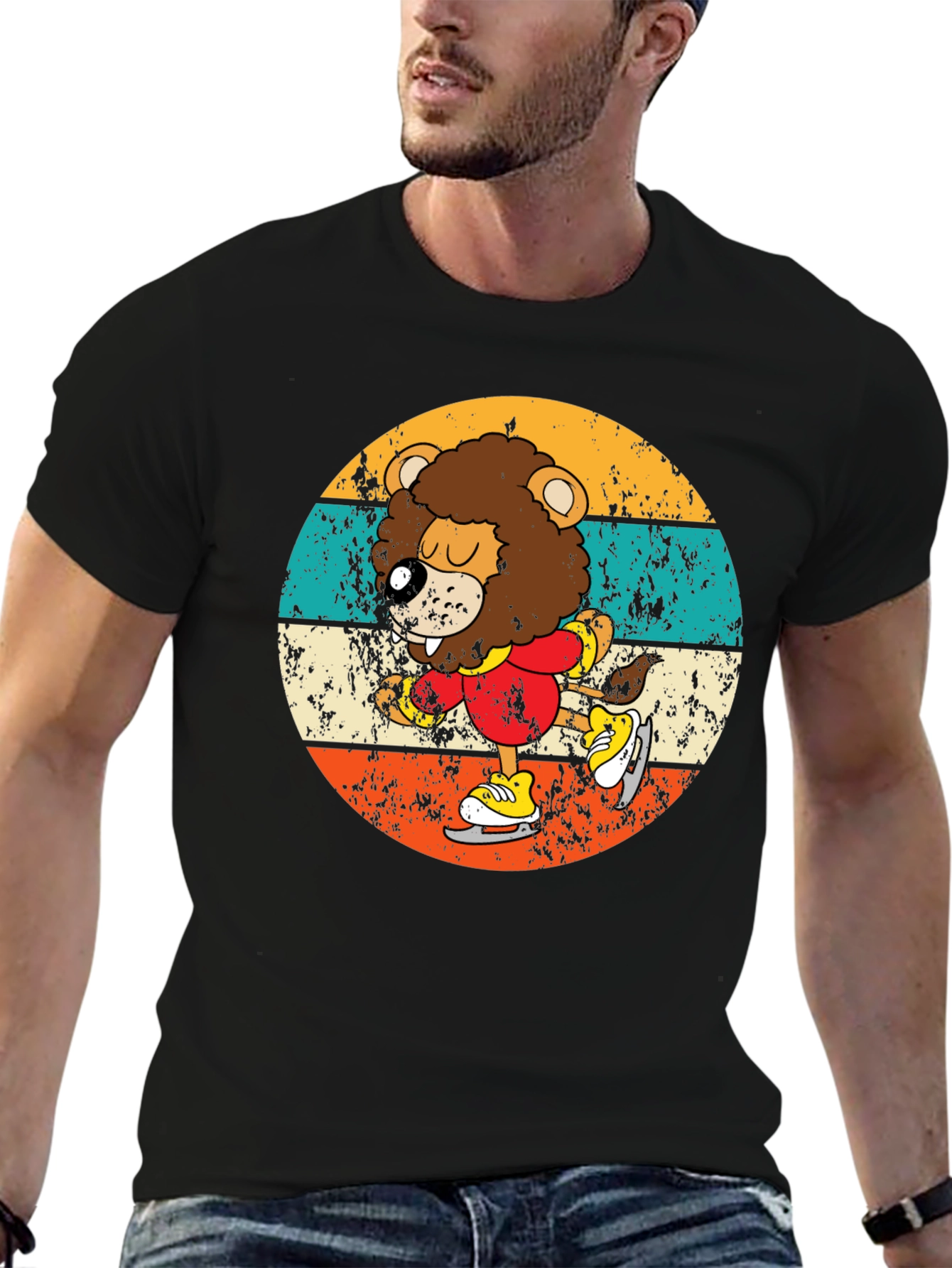 Retro Lion Ice Skating T-Shirt