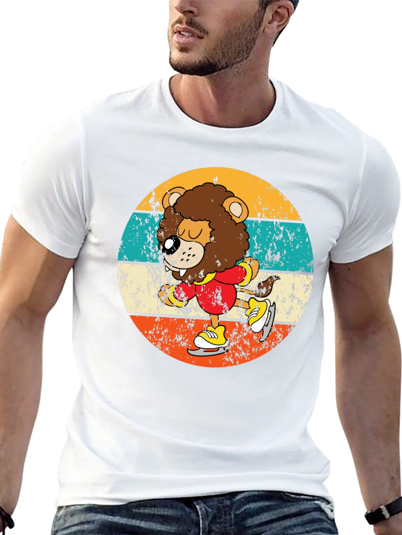 Retro Lion Ice Skating T-Shirt
