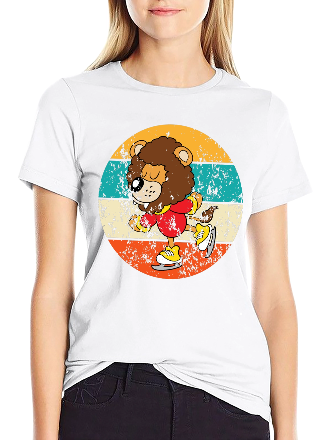 Retro Lion Ice Skating T-Shirt
