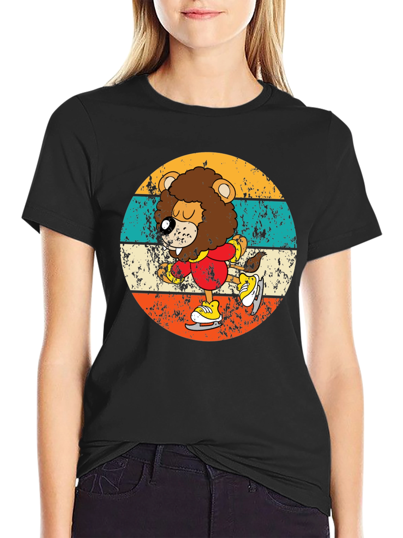 Retro Lion Ice Skating T-Shirt