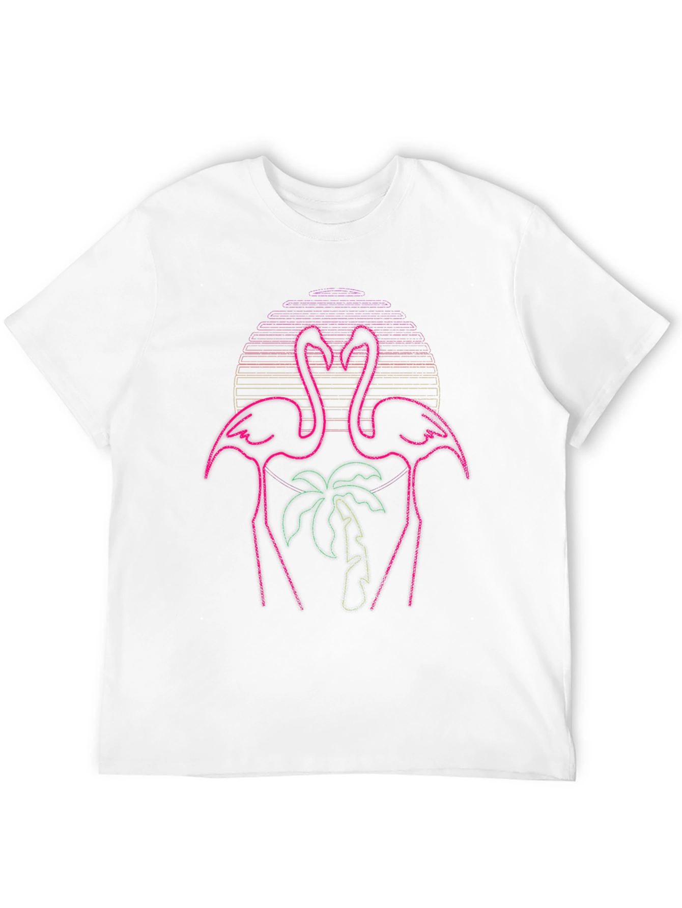 Neon Flamingo Palm Tree Graphic Tee - Black