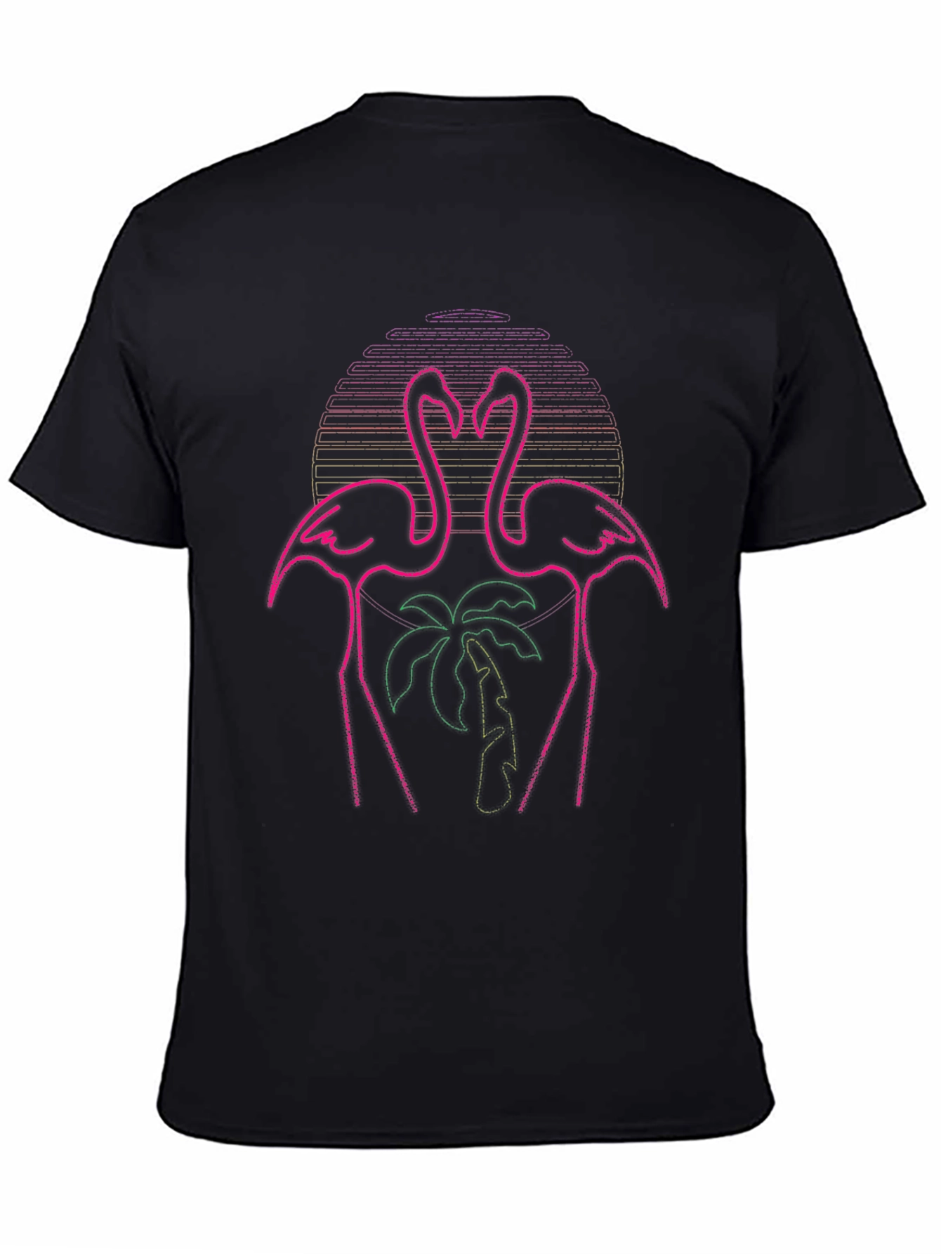 Neon Flamingo Palm Tree Graphic Tee - Black