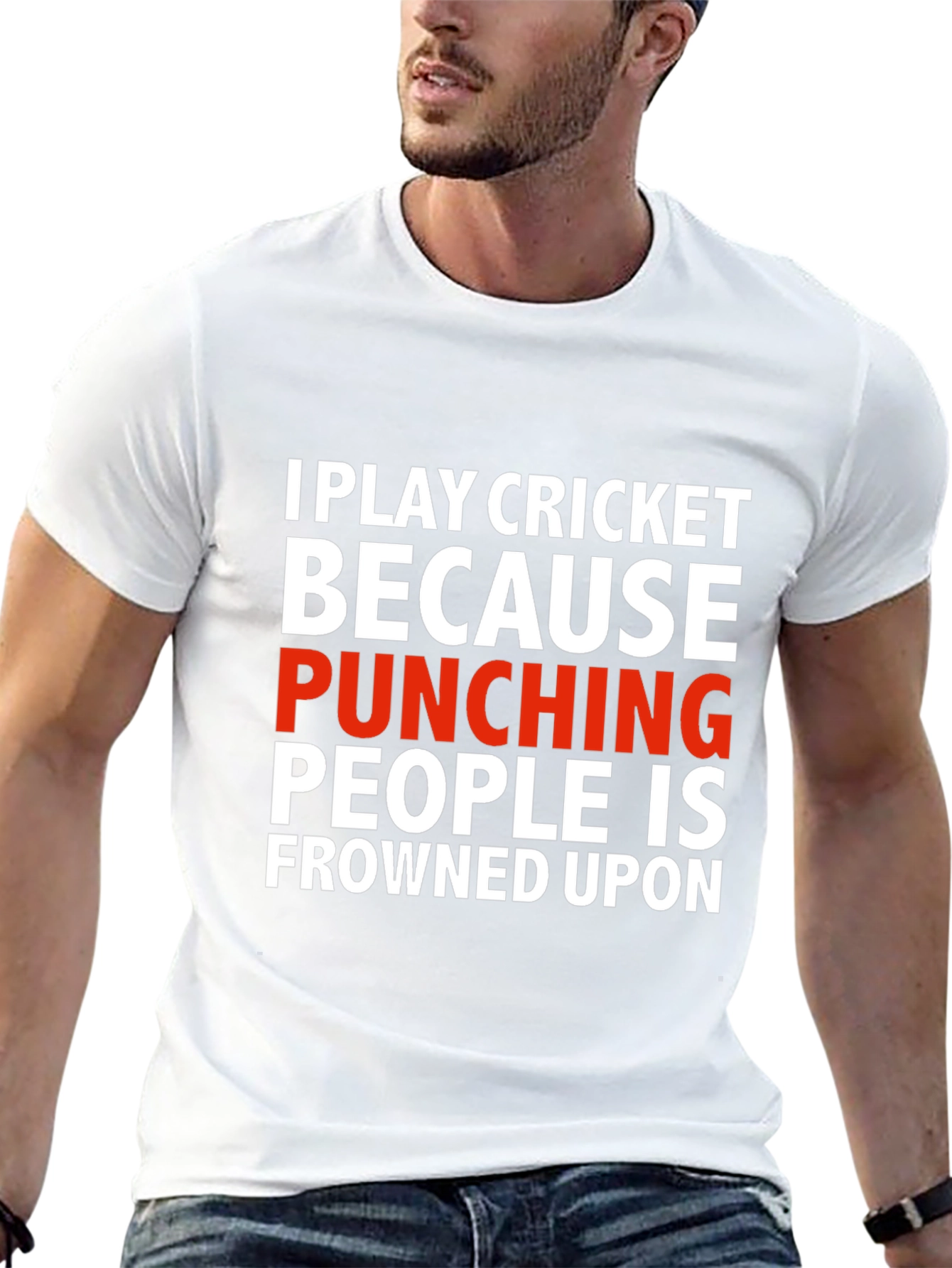 Funny Cricket T-Shirt - Punching People Frowned Upon
