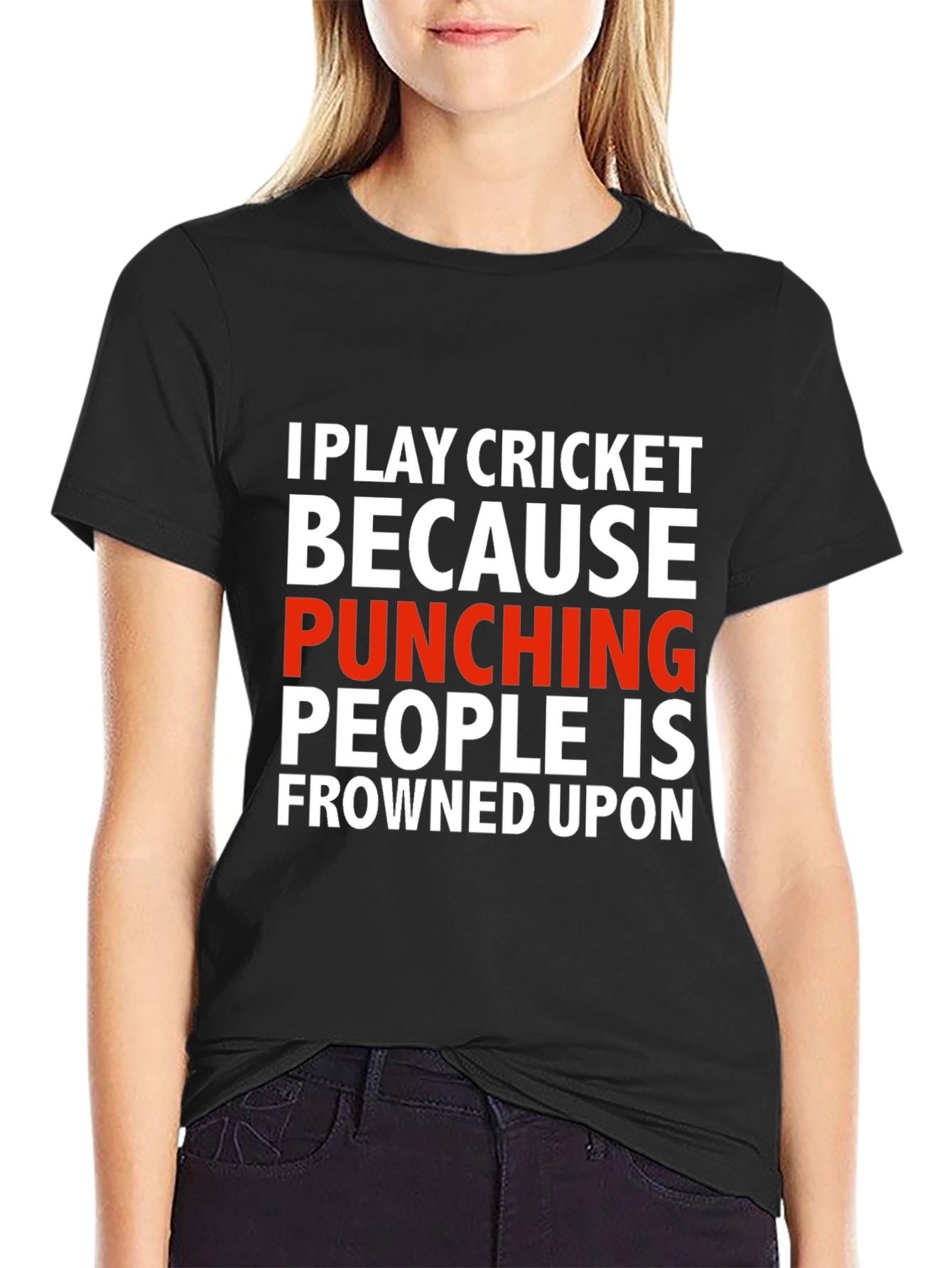 Funny Cricket T-Shirt - Punching People Frowned Upon
