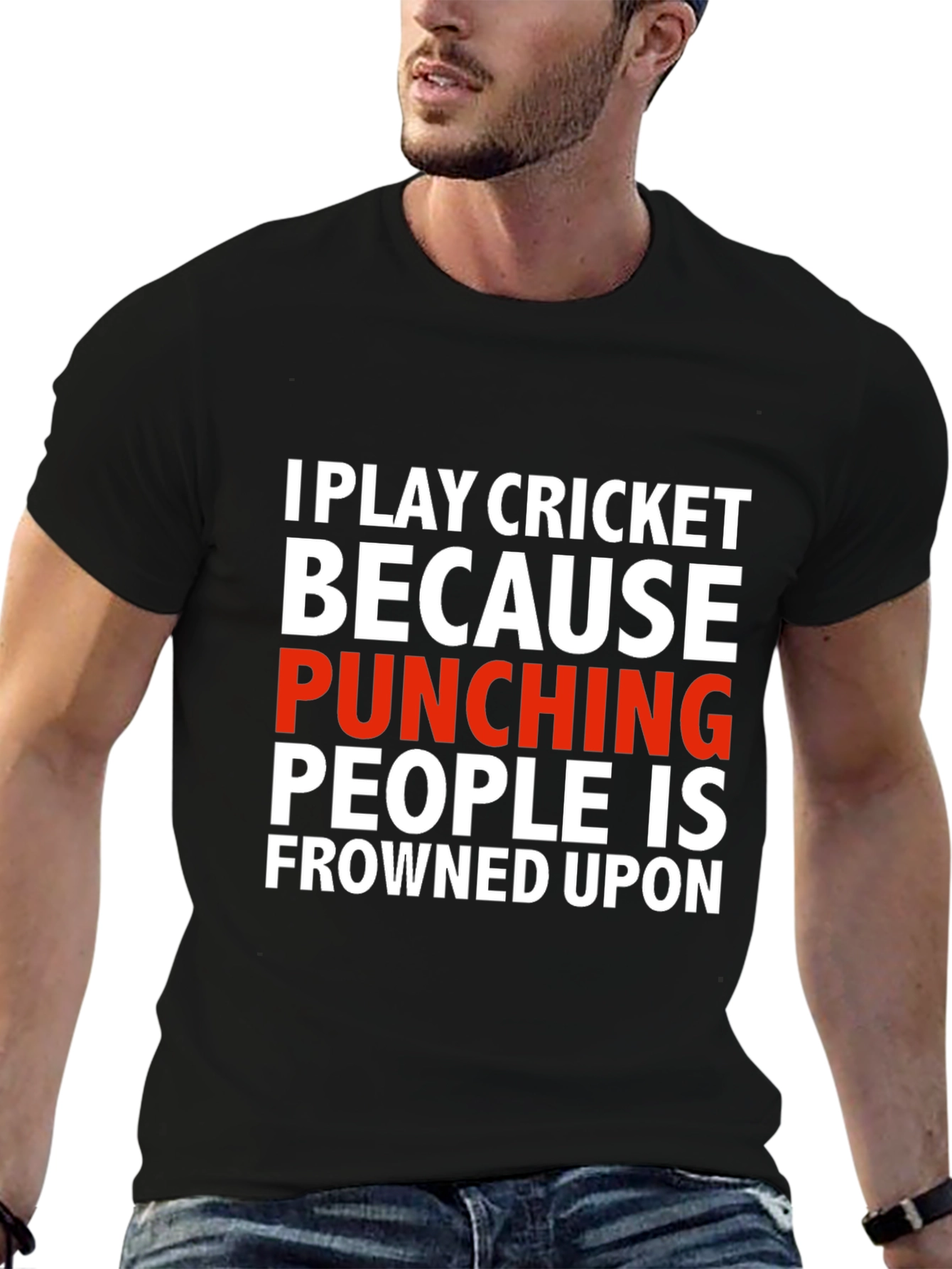 Funny Cricket T-Shirt - Punching People Frowned Upon