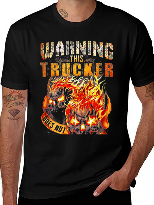 Warning This Trucker Skull Graphic Tee - Black Cotton Blend