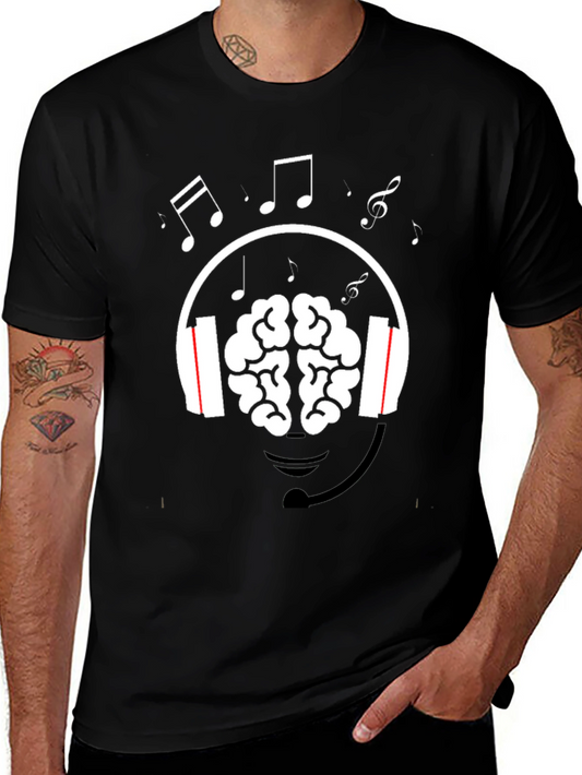 Brain Music Lover T-Shirt - Headphone Graphic Tee