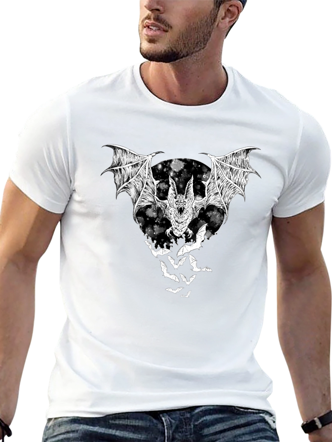 Bat Graphic T-Shirt - Black Halloween Tee