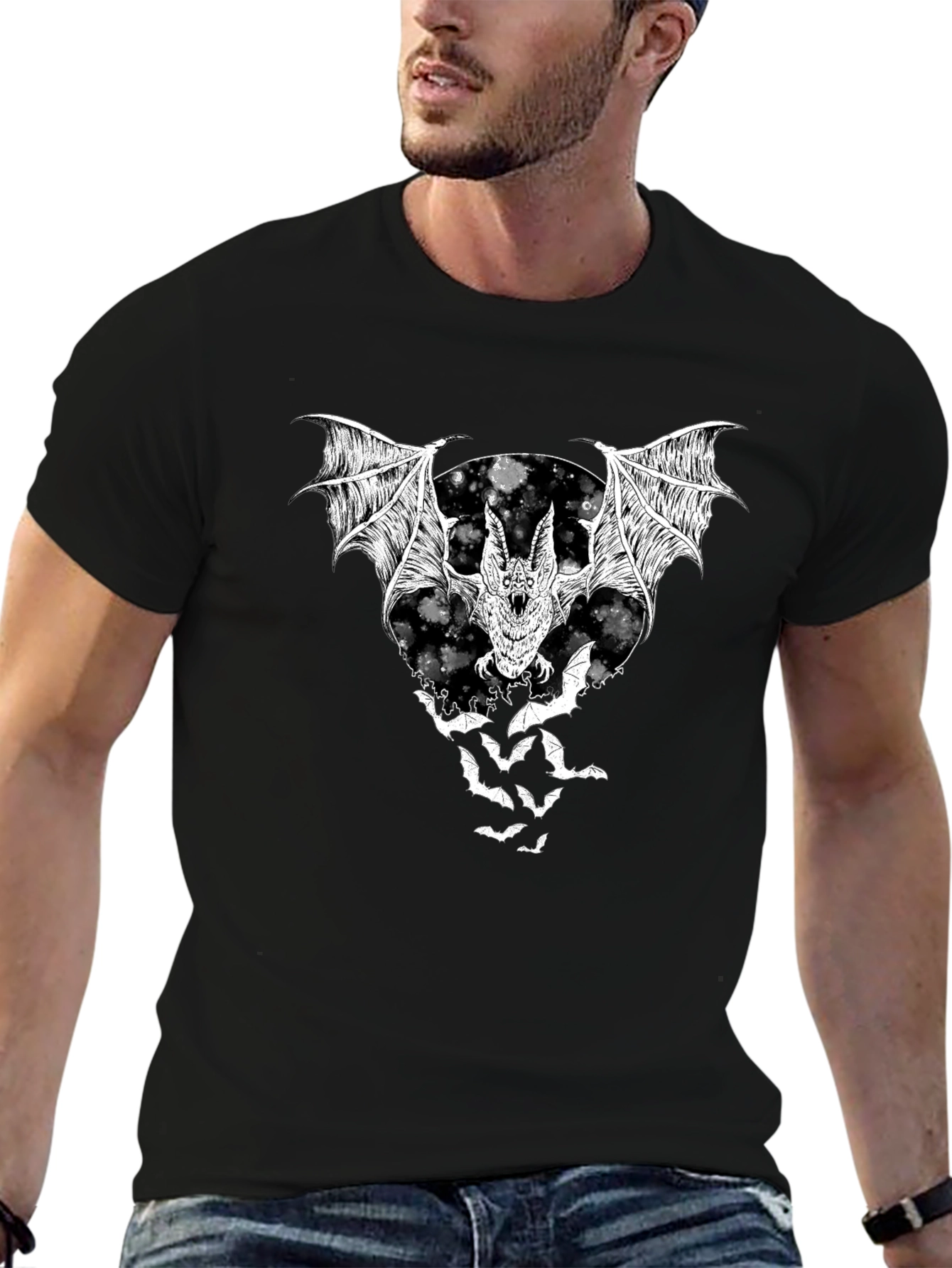 Bat Graphic T-Shirt - Black Halloween Tee