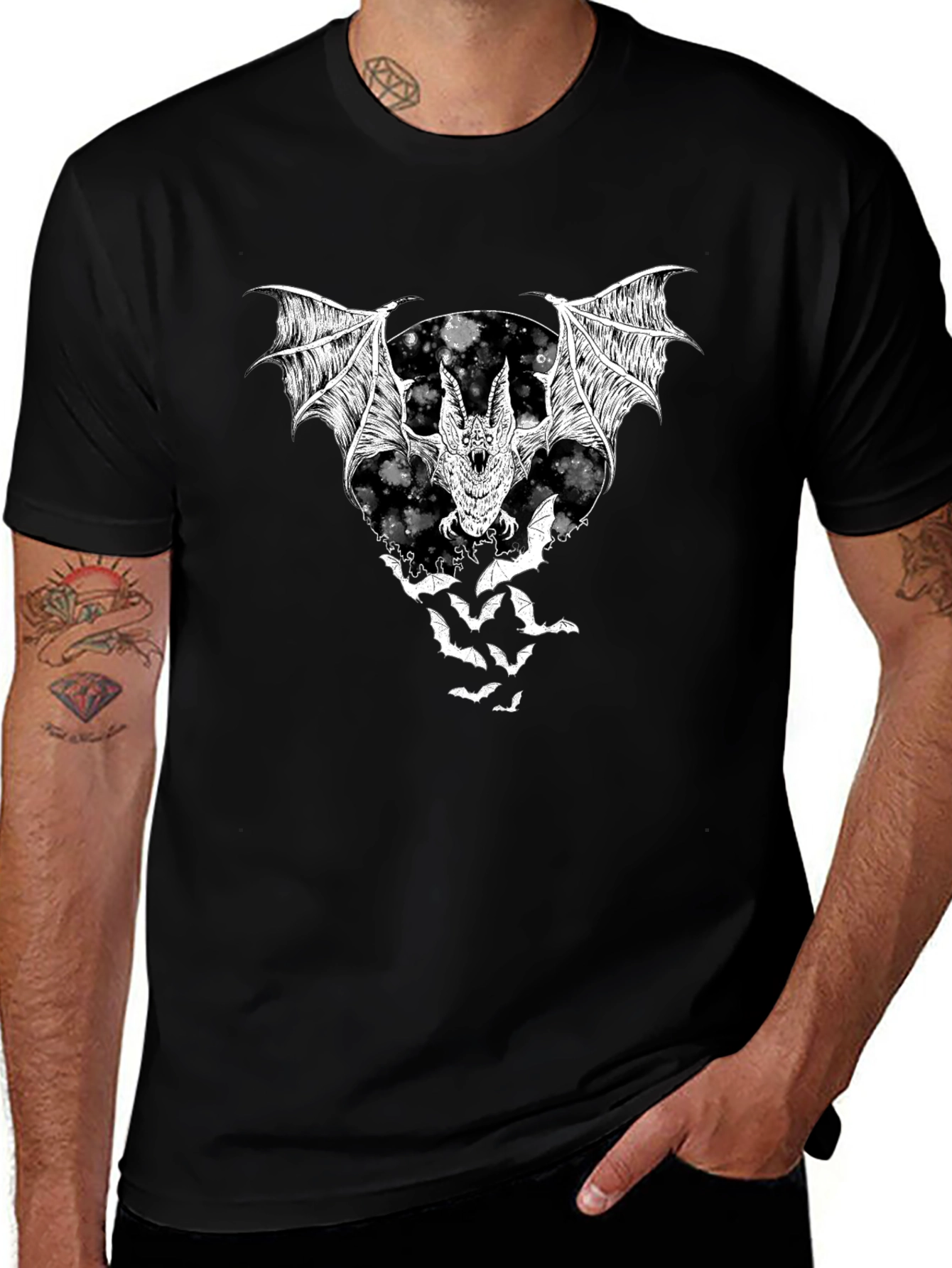 Bat Graphic T-Shirt - Black Halloween Tee
