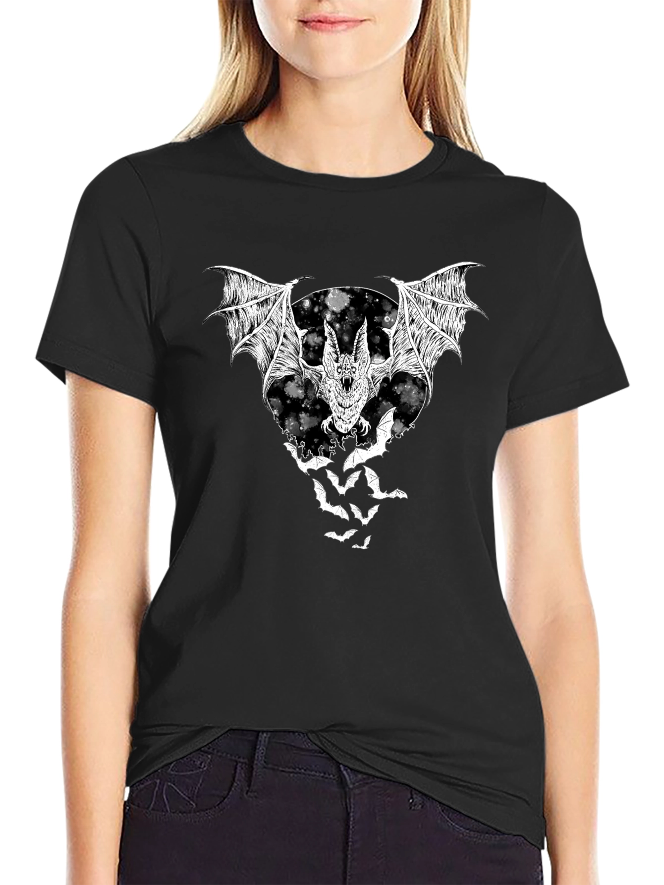 Bat Graphic T-Shirt - Black Halloween Tee
