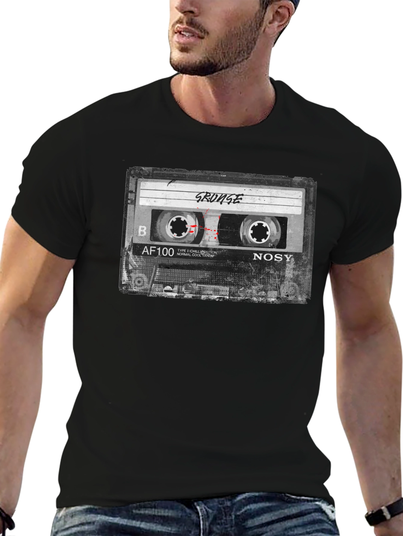 Grunge Cassette Tape Graphic T-Shirt - Retro Music Tee
