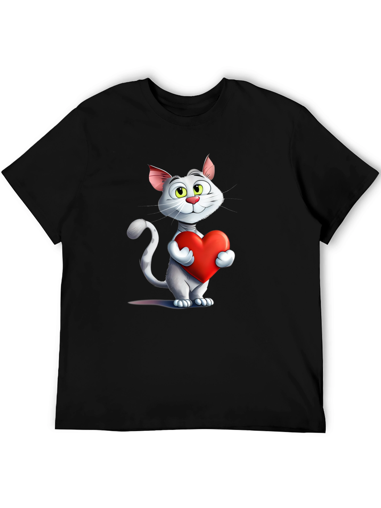 Cute Cat Holding Heart Graphic T-Shirt