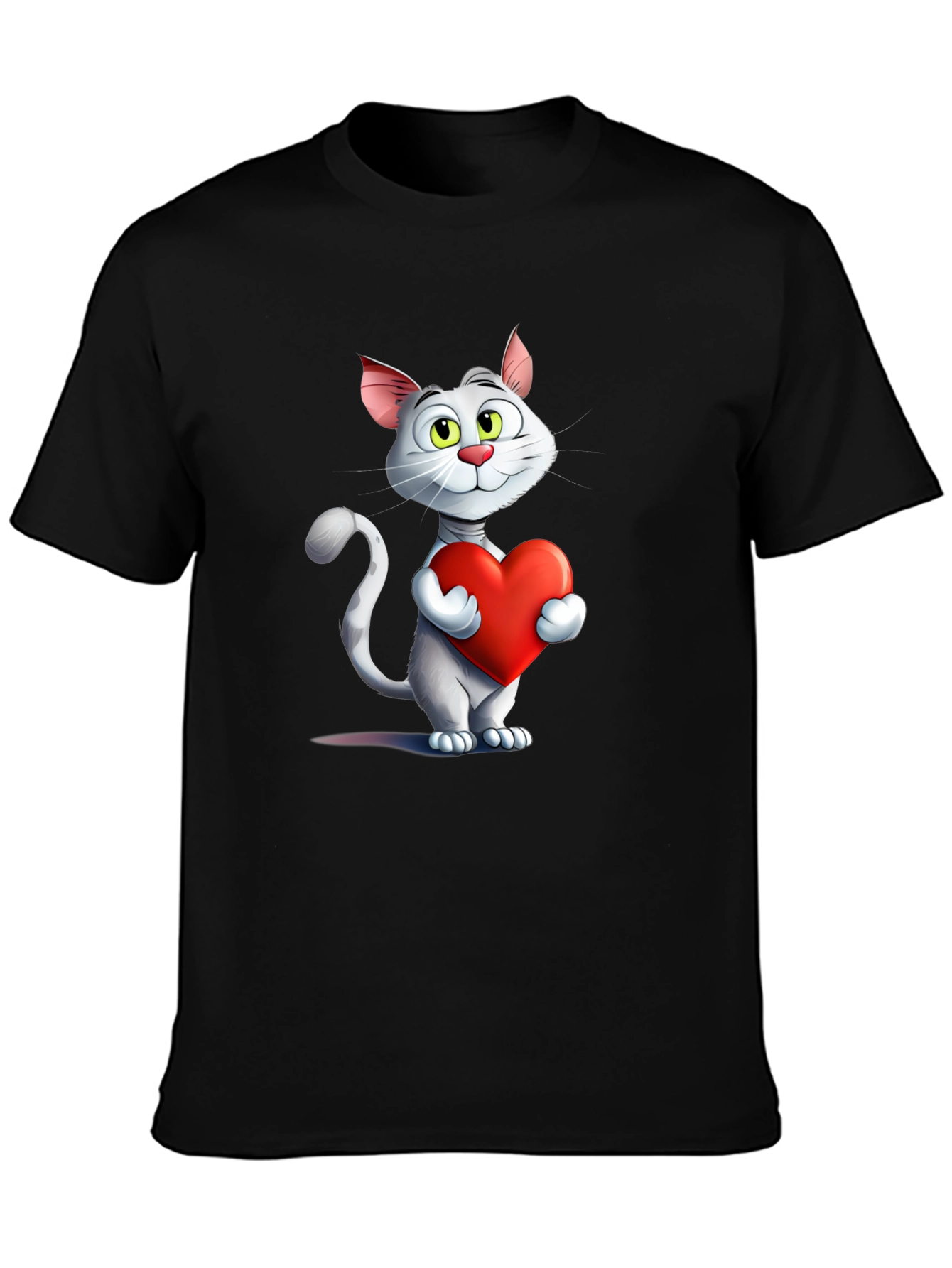 Cute Cat Holding Heart Graphic T-Shirt