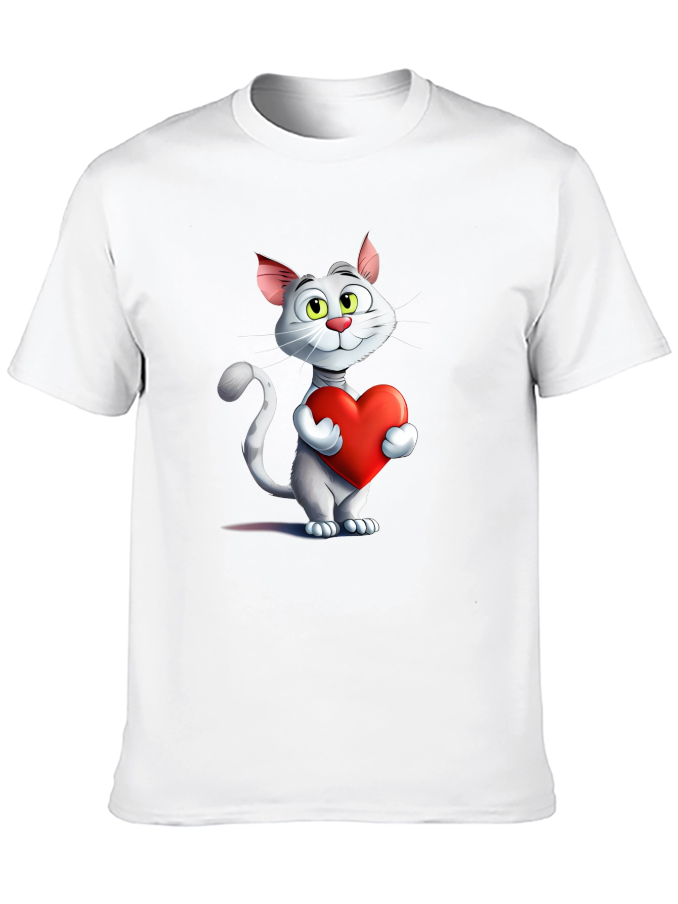 Cute Cat Holding Heart Graphic T-Shirt
