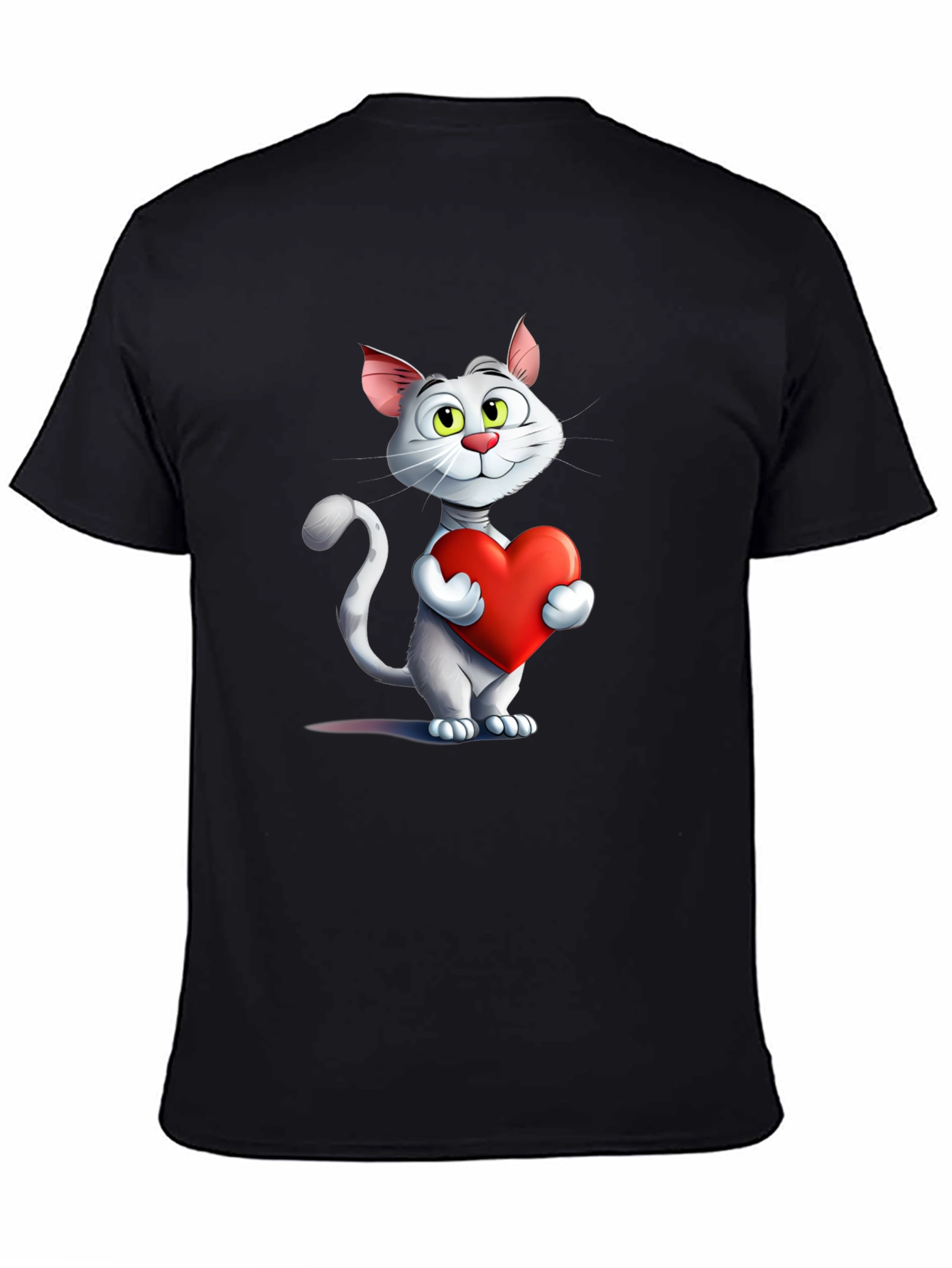 Cute Cat Holding Heart Graphic T-Shirt