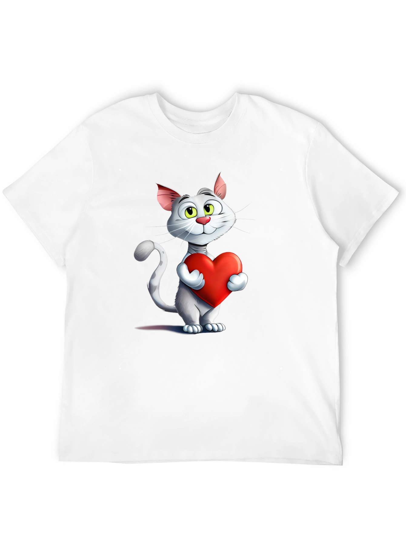 Cute Cat Holding Heart Graphic T-Shirt