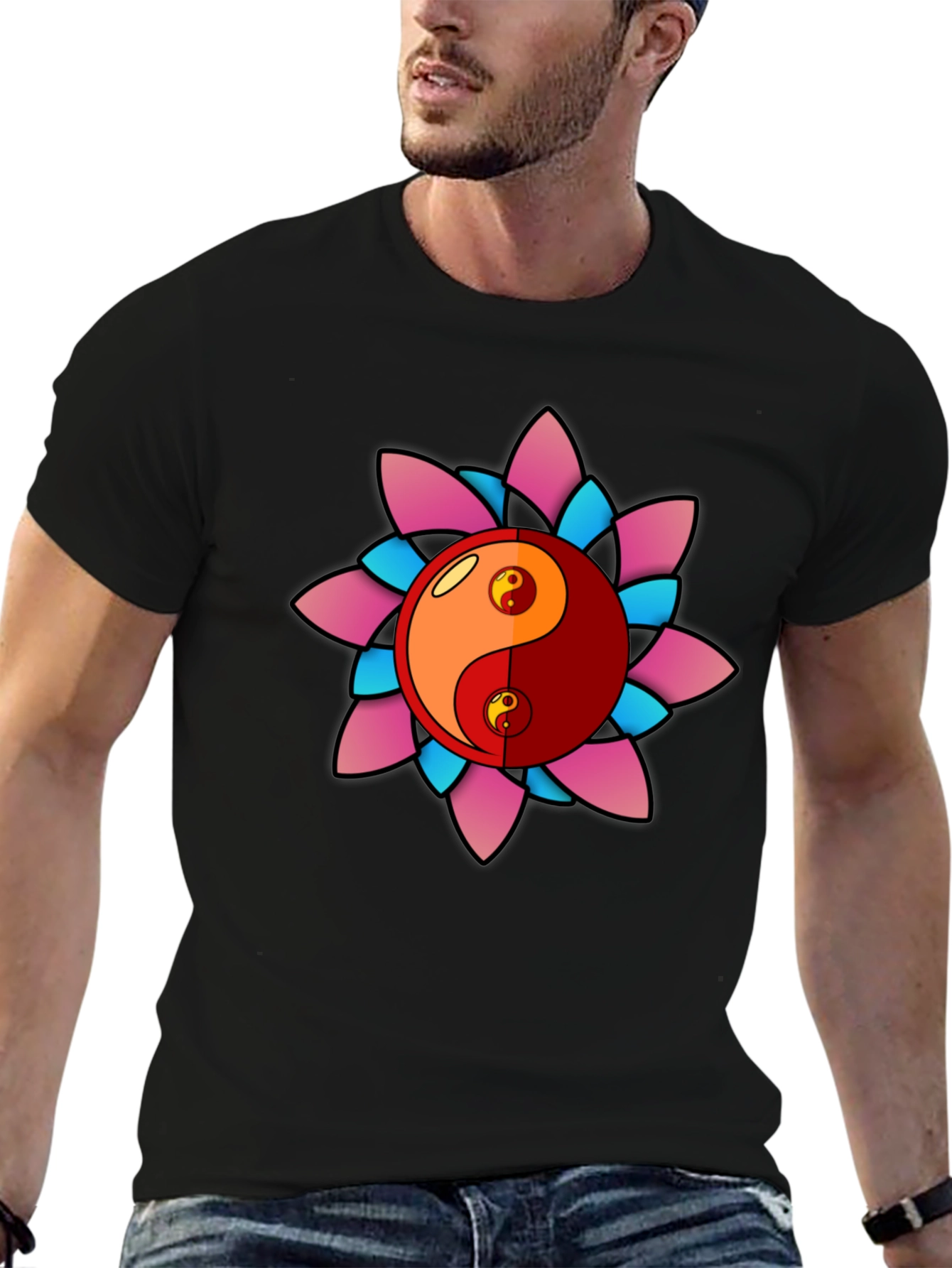 Yin Yang Lotus Graphic T-Shirt