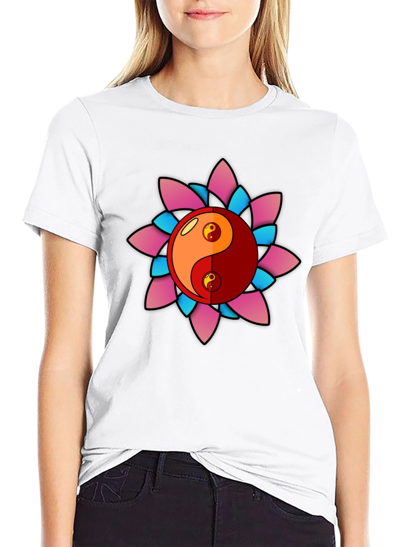 Yin Yang Lotus Graphic T-Shirt