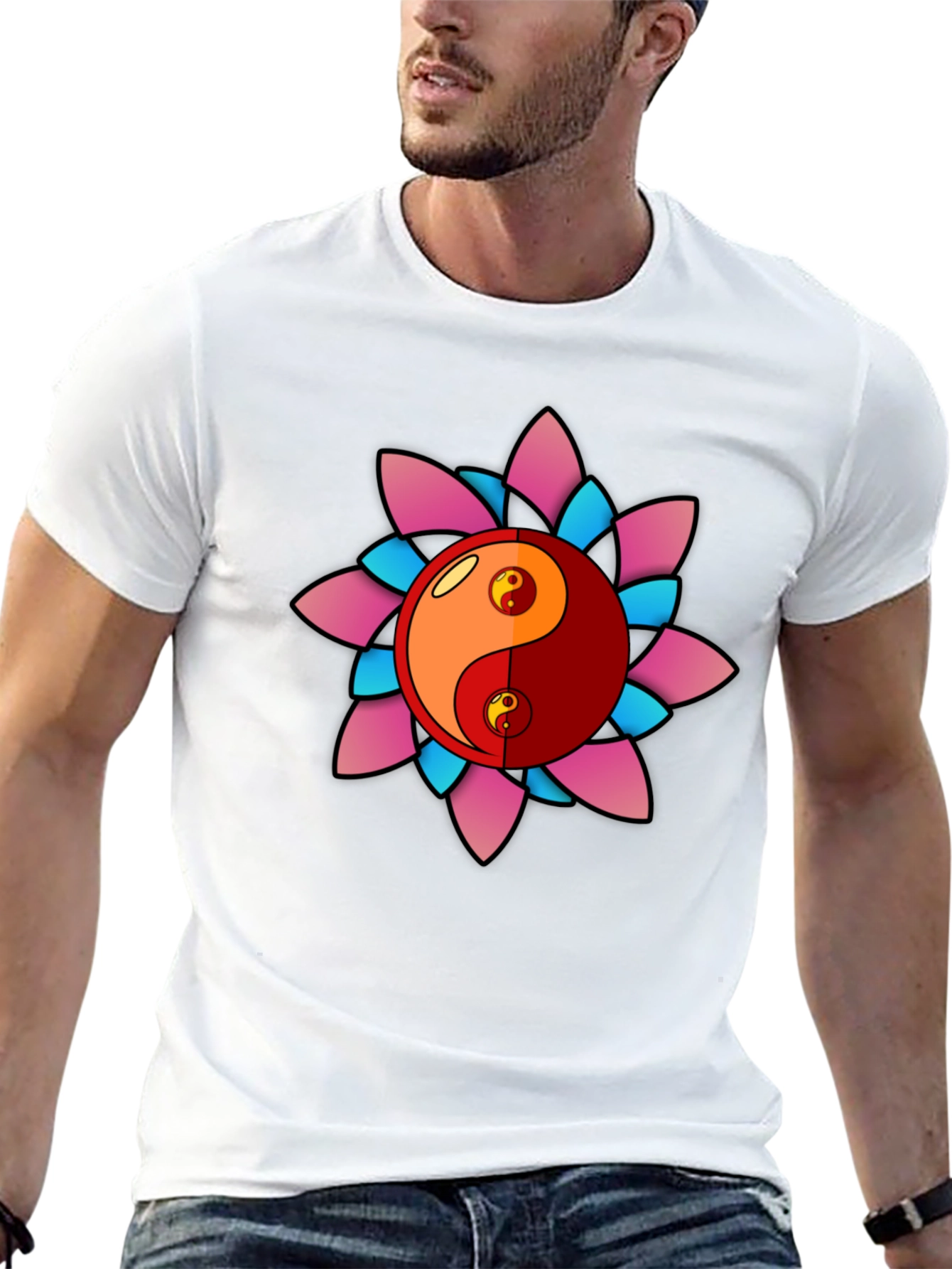 Yin Yang Lotus Graphic T-Shirt