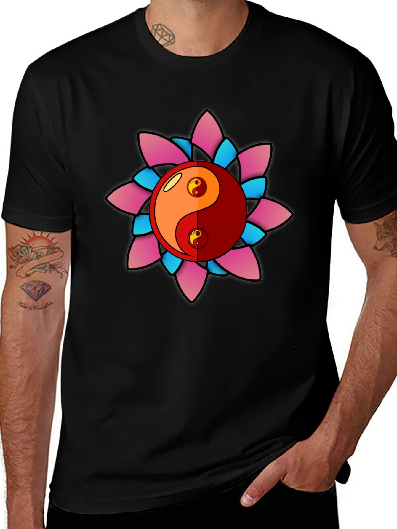 Yin Yang Lotus Graphic T-Shirt