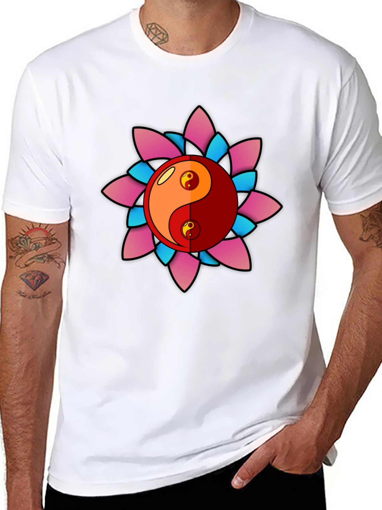 Yin Yang Lotus Graphic T-Shirt