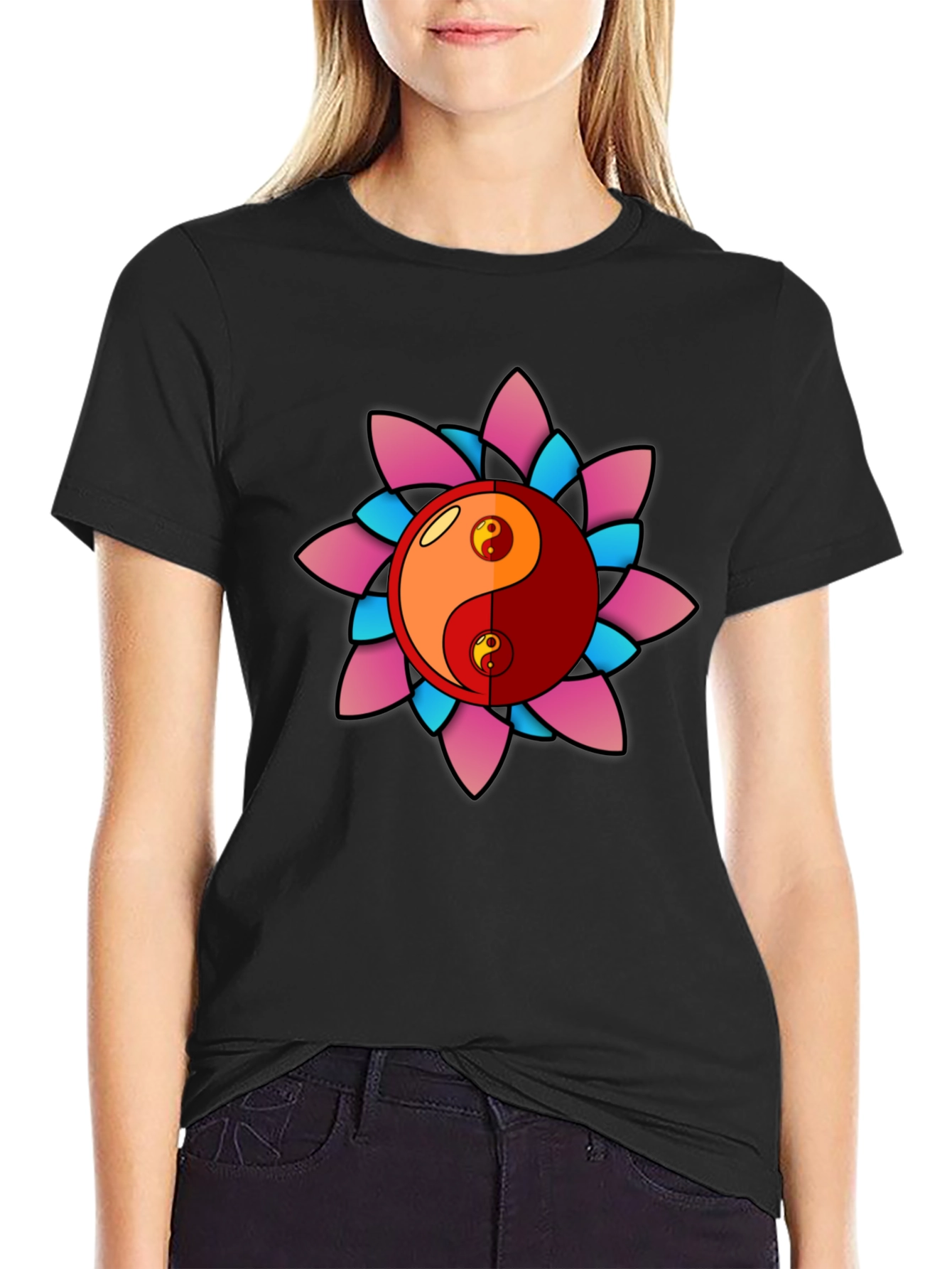 Yin Yang Lotus Graphic T-Shirt