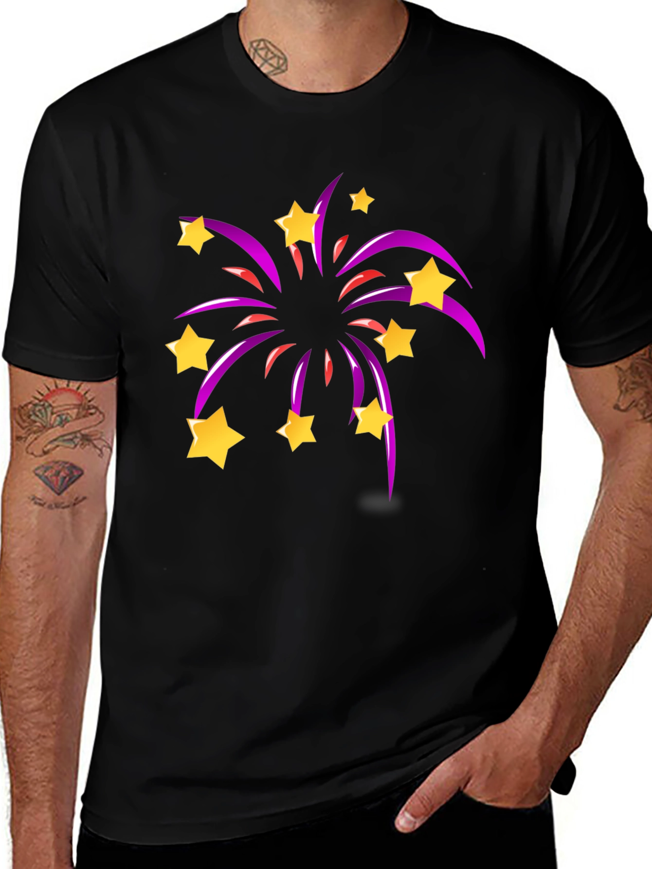Star Fireworks Graphic Black T-Shirt
