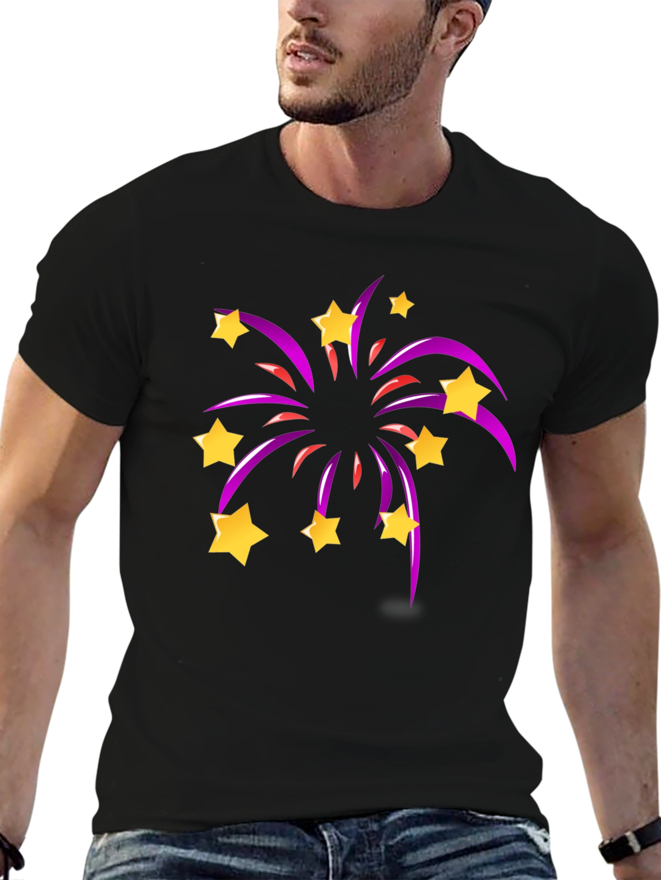 Star Fireworks Graphic Black T-Shirt