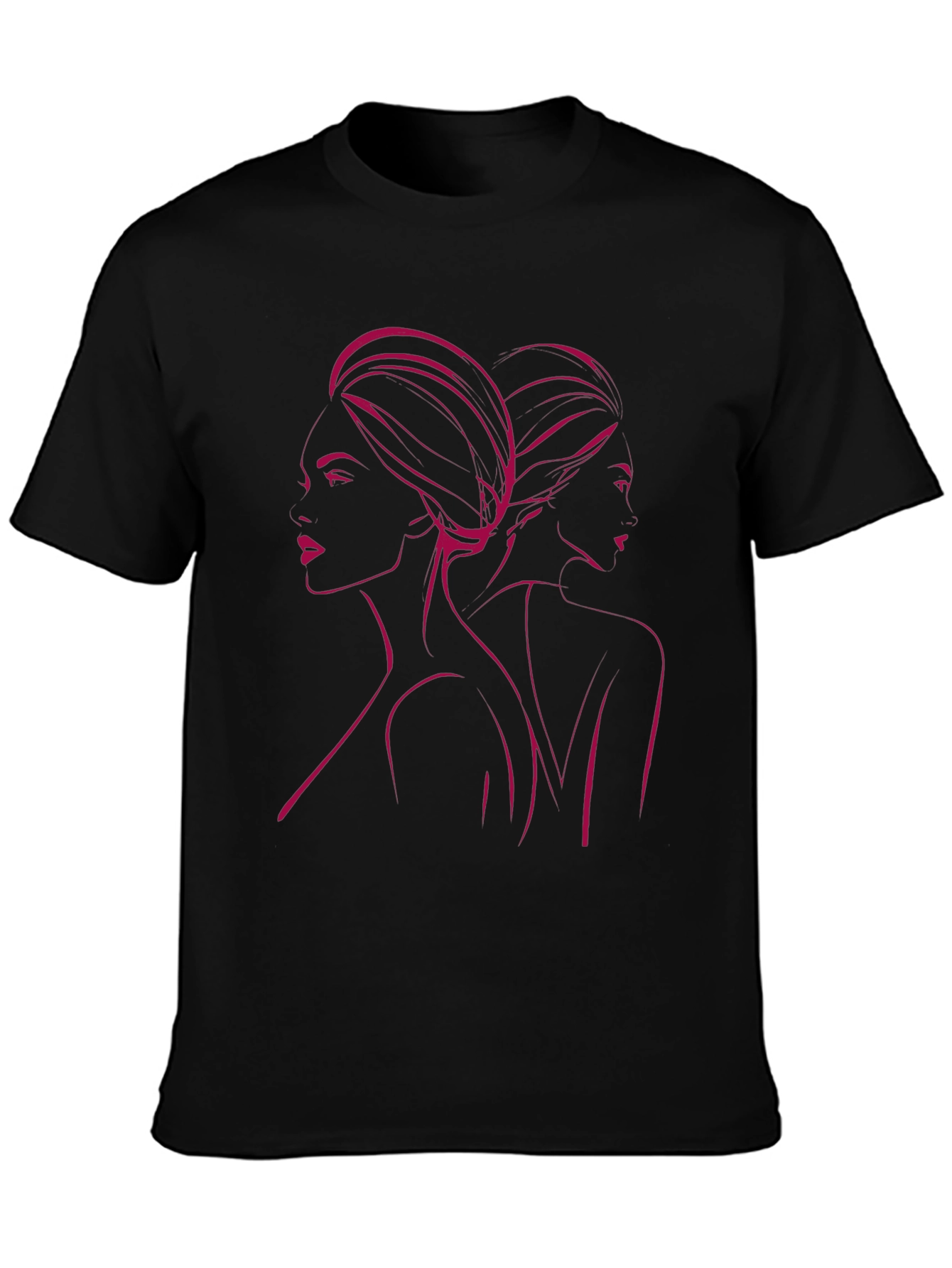 Stylish Black T-Shirt with Woman Portrait Design