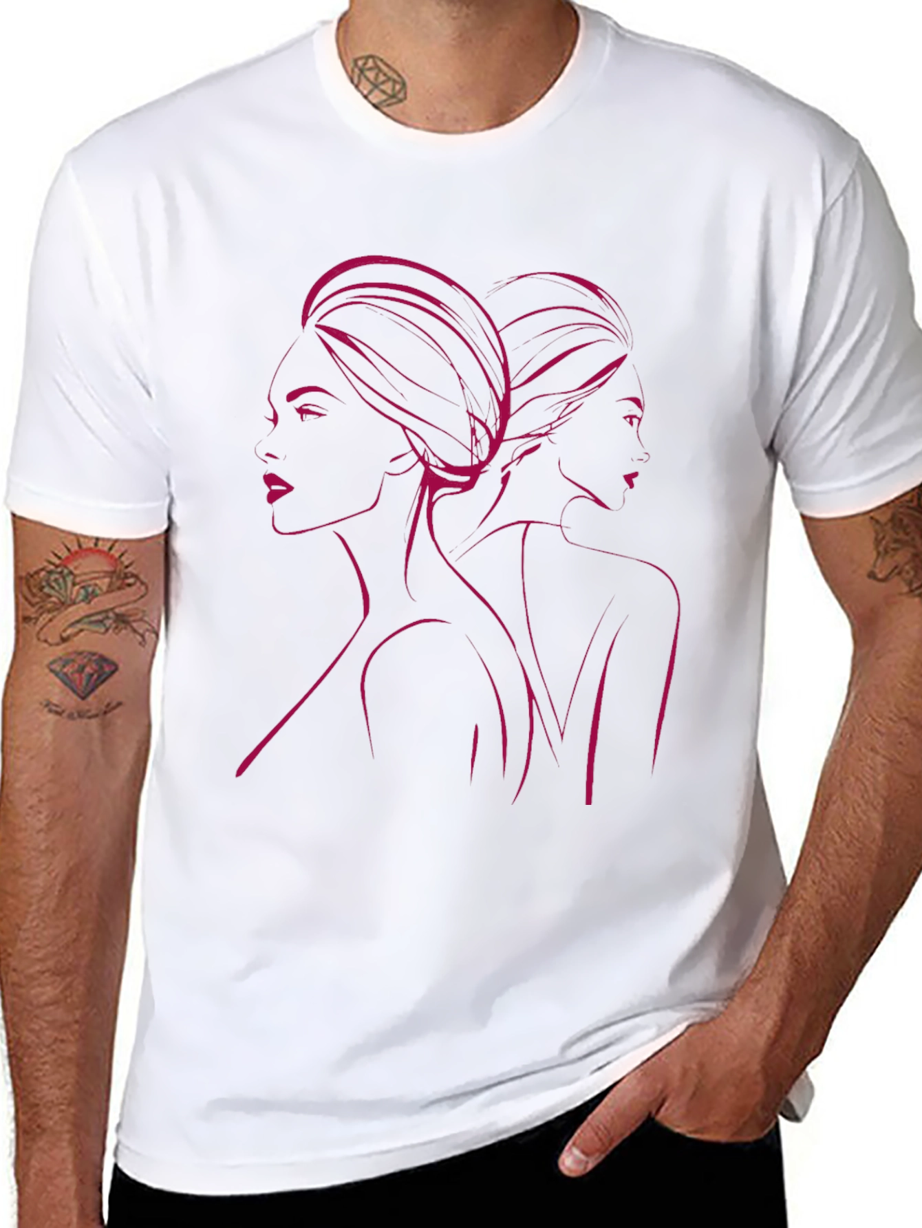 Stylish Black T-Shirt with Woman Portrait Design