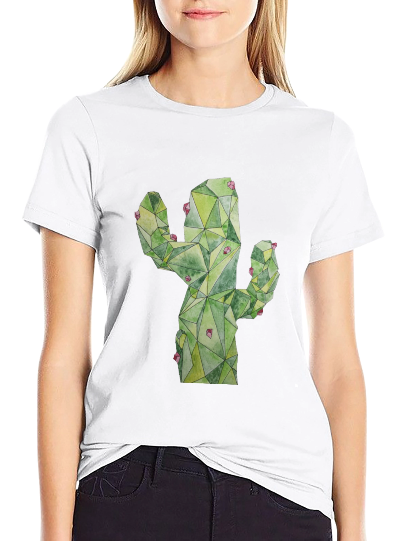 Geometric Cactus Print Black T-Shirt