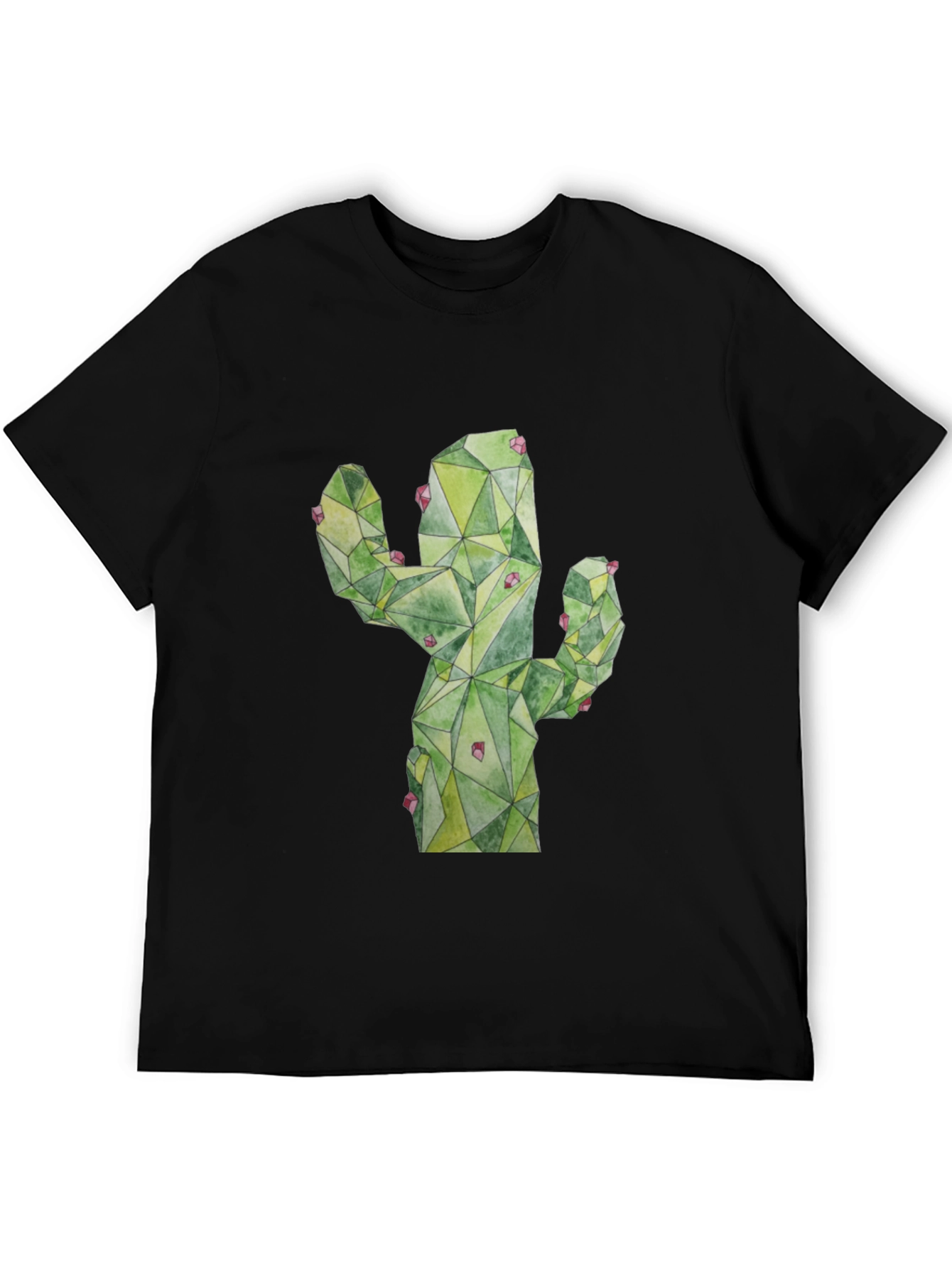 Geometric Cactus Print Black T-Shirt