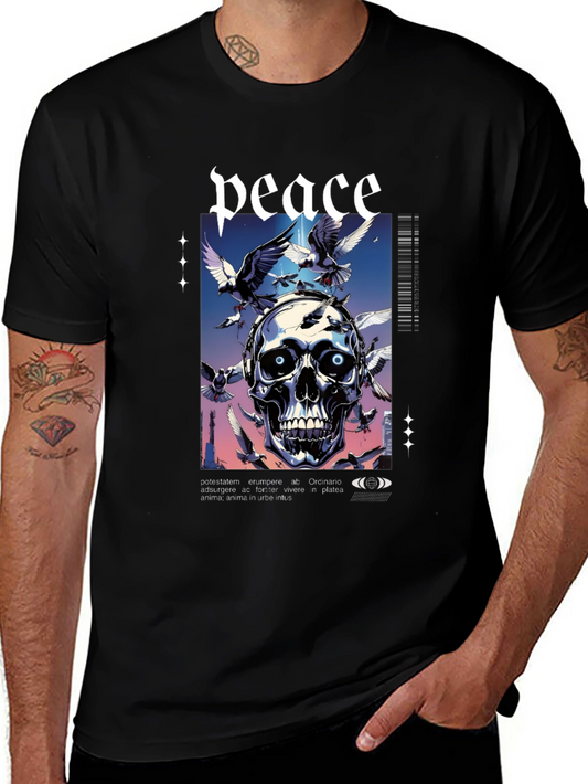 Peace Skull Graphic Print Tee - Mens Black T-Shirt