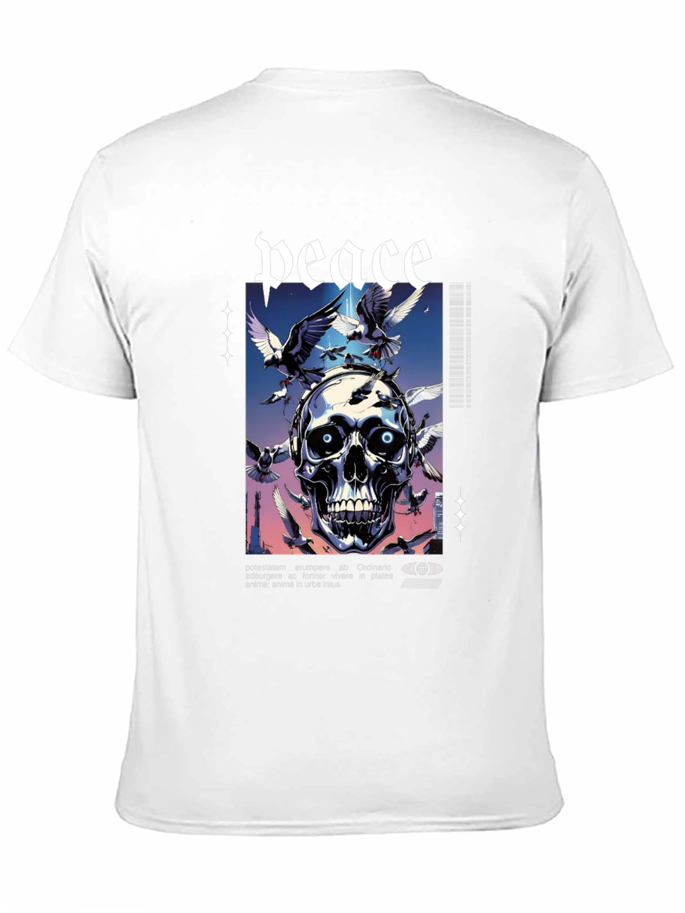 Peace Skull Graphic Print Tee - Mens Black T-Shirt