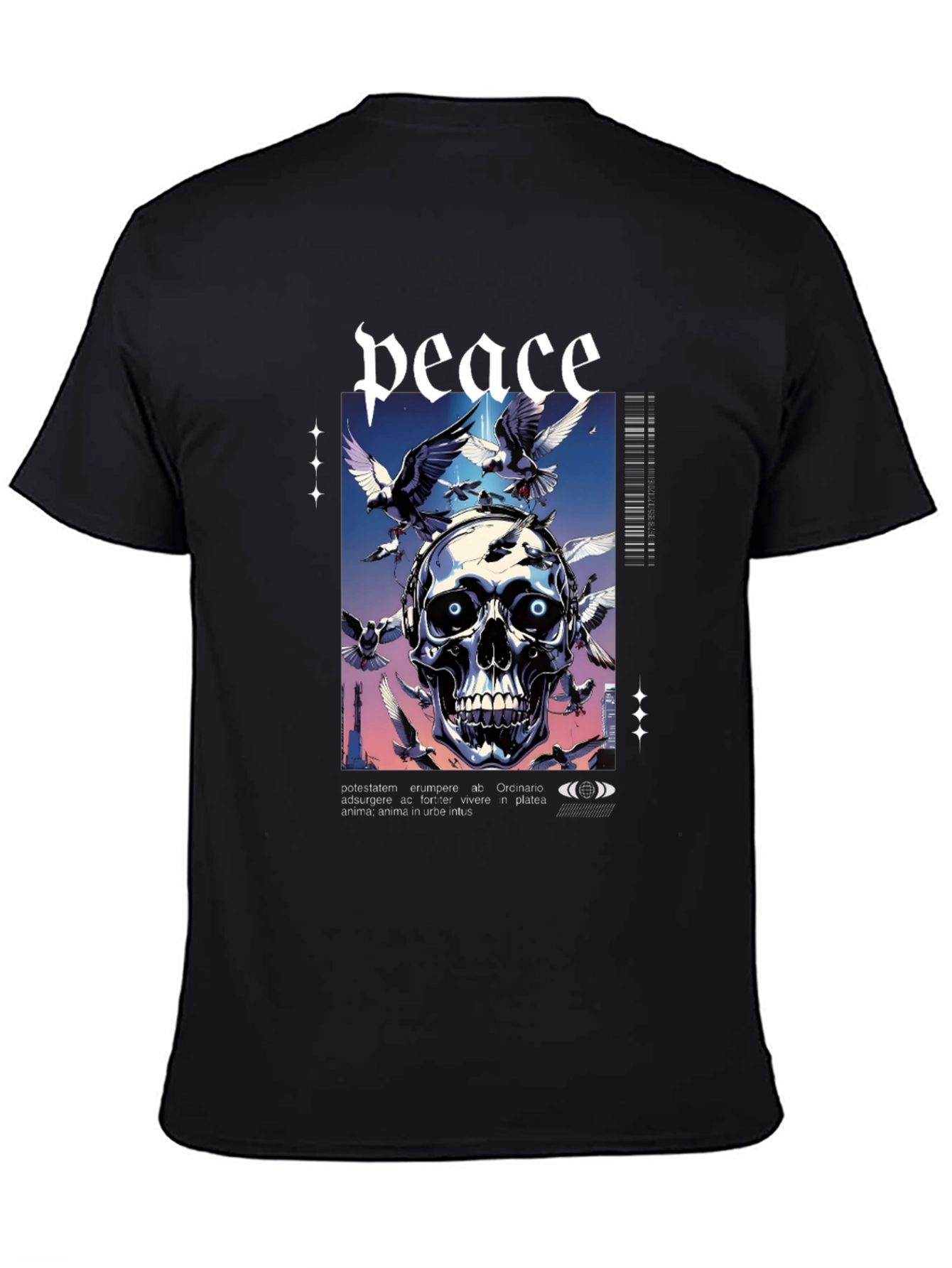 Peace Skull Graphic Print Tee - Mens Black T-Shirt