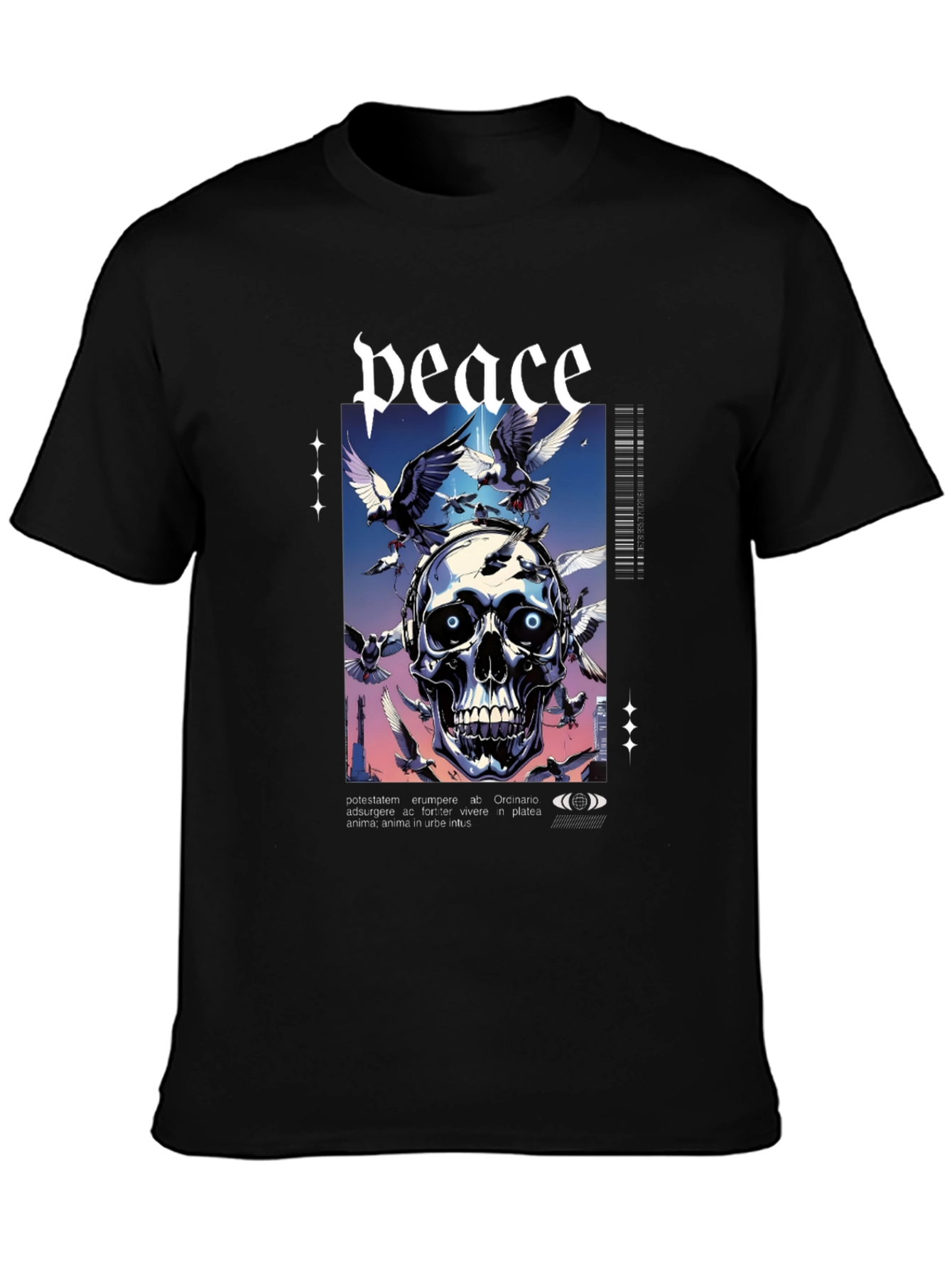 Peace Skull Graphic Print Tee - Mens Black T-Shirt