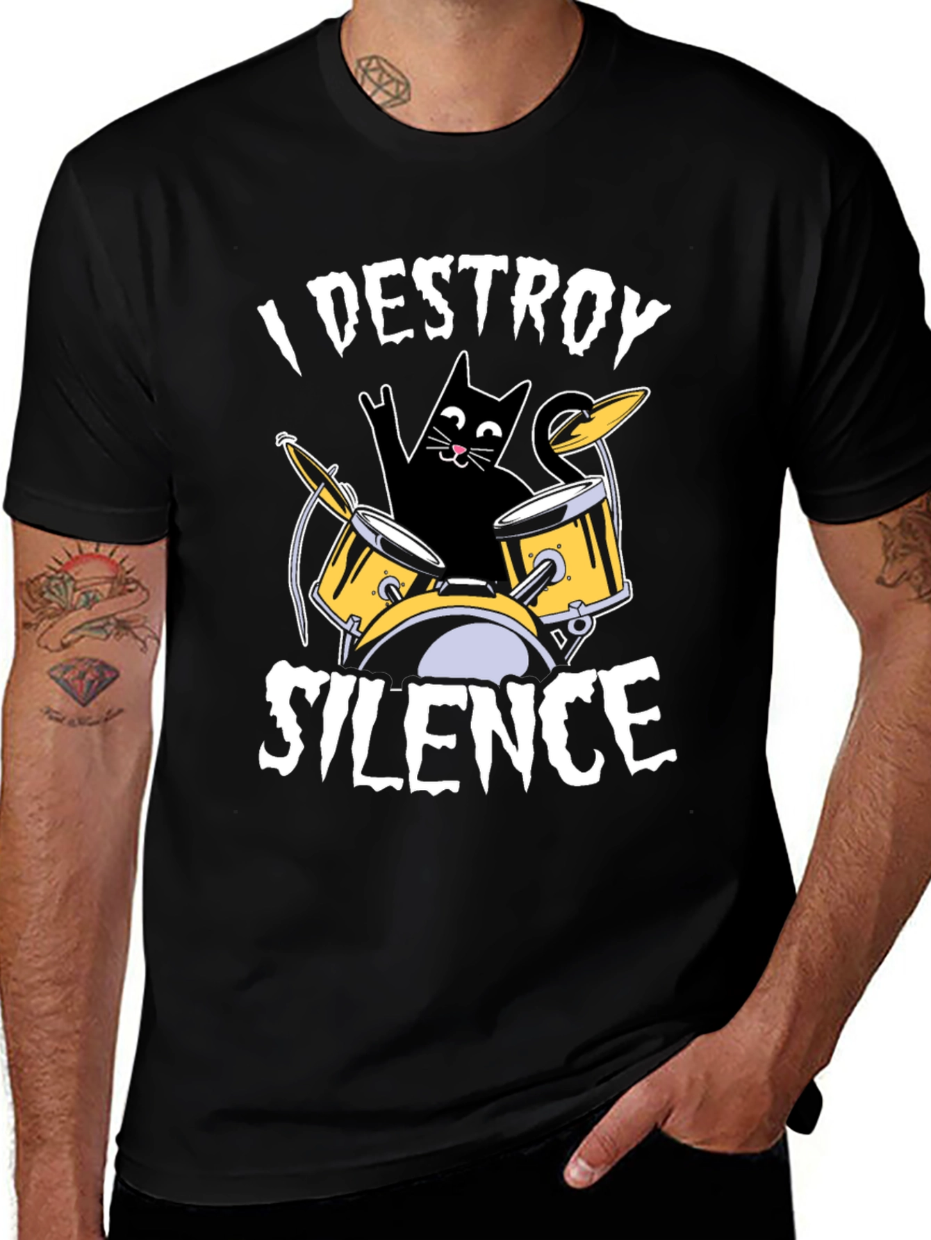 I Destroy Silence Cat Drummer T-Shirt